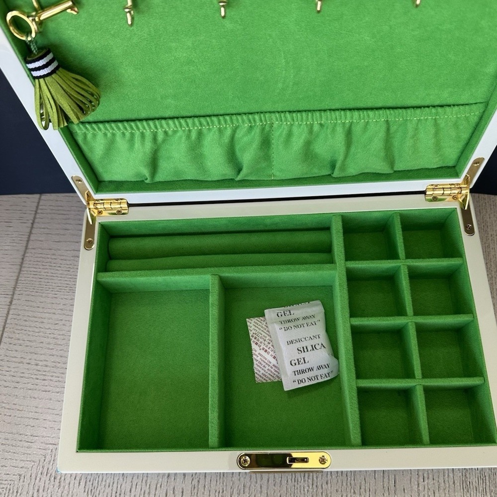 Jonathan Adler Blue Green Lacquer Jewelry Box Velvet Interior New Unused - Picture 6 of 11